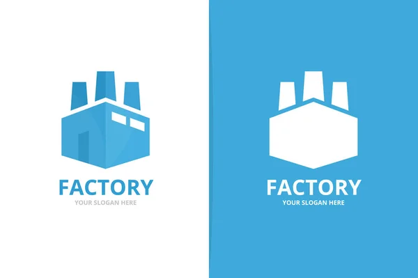 Combinazione del logo della fabbrica vettoriale. Simbolo o icona del settore. Modello di design del logotipo di produzione unico . — Vettoriale Stock