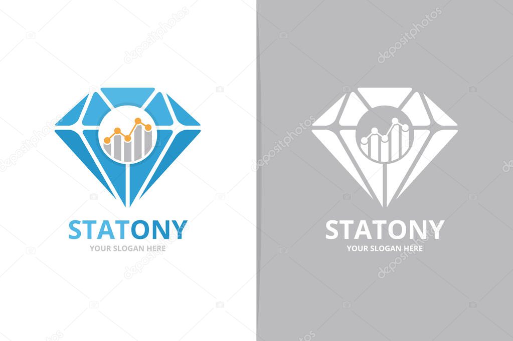 Vector diamond and graph logo combination. Jewelry and diagram symbol or icon. Unique gem and chart logotype design template.