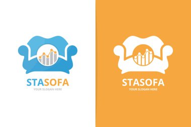 Vektör grafik ve kanepe logo bileşimi. Diyagram ve kanepe simge veya simge. Benzersiz grafik ve koltuk logo tasarım şablonu.