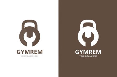 Spor vektör ve logo birlikte onarmak. Spor salonu ve düzeltme simge veya simge. Benzersiz fitness ve Hizmetleri logo tasarım şablonu.