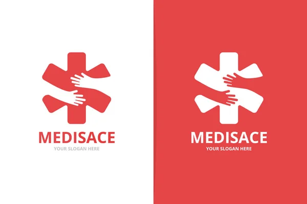 Vetor ambulância e mãos logotipo combinação. Médico e símbolo de abraço ou ícone. Emergência única e abraçar o modelo de design do logotipo . — Vetor de Stock