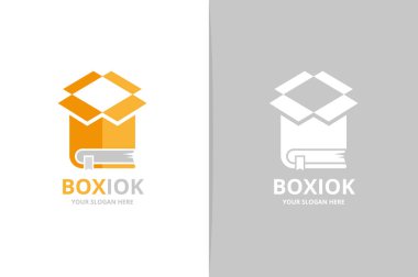 Vektör kitap ve kutu logo bileşimi. Paket ve Pazar simge veya simge. Benzersiz Kitabevi, Kütüphane ve teslimat logo tasarım şablonu.