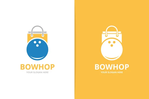 Combinazione di bowling vettoriale e logo del negozio. Simbolo o icona di gioco e vendita. Modello di design unico per kegling e logotipi di mercato . — Vettoriale Stock