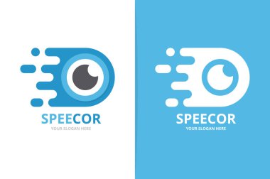 Vektör hızlı göz logo bileşimi. Hız optik simge veya simge. Benzersiz vizyonu ve hızlı logo tasarım şablonu.