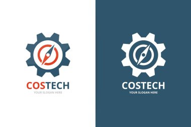 Pusula ve dişli logo kombinasyonu vektör. Gezinti ve mekanik simge veya simge. Benzersiz seyahat ve endüstriyel logo tasarım şablonu.