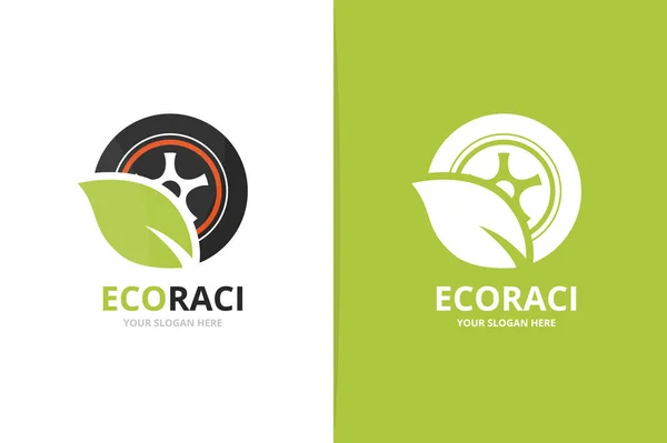Vector wiel en blad logo-combinatie. Band en eco-symbool of pictogram. Unieke band en biologische logo ontwerpsjabloon. — Stockvector
