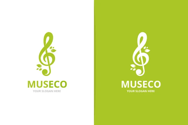 Vector treble clef en blad logo-combinatie. Muziek en eco-symbool of pictogram. Unieke geluid en biologische logo ontwerpsjabloon. — Stockvector