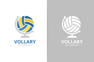 Voleybol ve küre logo bileşimi. Benzersiz top logo tasarım şablonu.