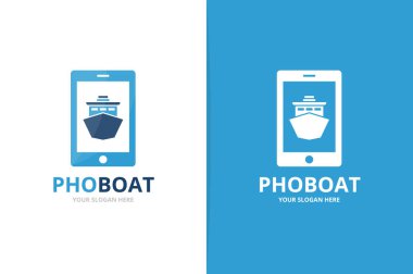 Vektör gemi ve telefon logo bileşimi. Tekne ve mobil simge veya simge. Benzersiz yat ve aygıt logo tasarım şablonu.