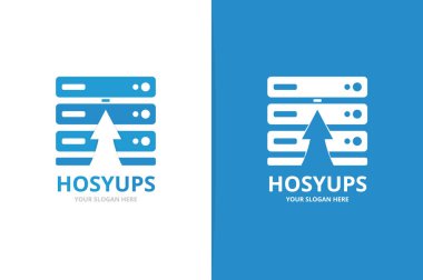 Ev sahibi ve logo birlikte yukarı ok. Benzersiz veri ve upload logo tasarım şablonu.