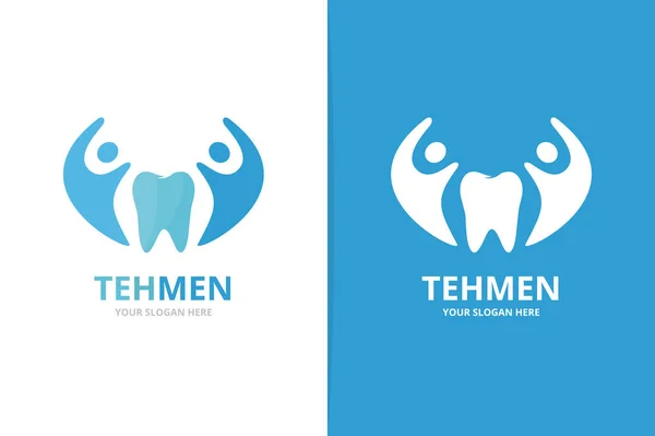 Combinación de logotipo de dientes y personas. Plantilla única de diseño del logotipo del dentista y del equipo . — Vector de stock