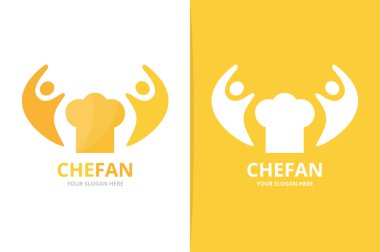 Chef şapka ve insanlar logo bileşimi. Benzersiz aşçı ve Birliği, yardım, bağlanmak, takım logo tasarım şablonu.