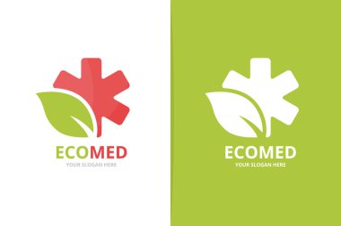 Ambulans ve yaprak logo bileşimi. Benzersiz acil ve organik logo tasarım şablonu.