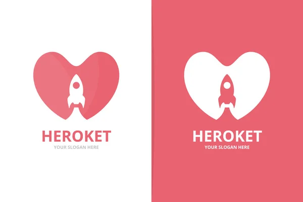 Szív- és rakéta logó kombinációja. Egyedi romantikus és űrhajó logo design sablon. — Stock Vector