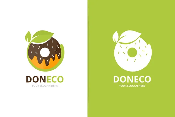 Combinazione di ciambella e logo foglia. Modello di design unico di panetteria e logotipo organico . — Vettoriale Stock
