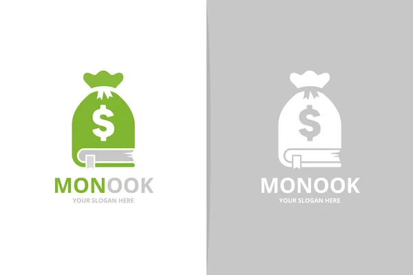Combinação de logotipo de livro e saco. Modelo de design exclusivo de logotipo de livraria, biblioteca e dinheiro . — Vetor de Stock