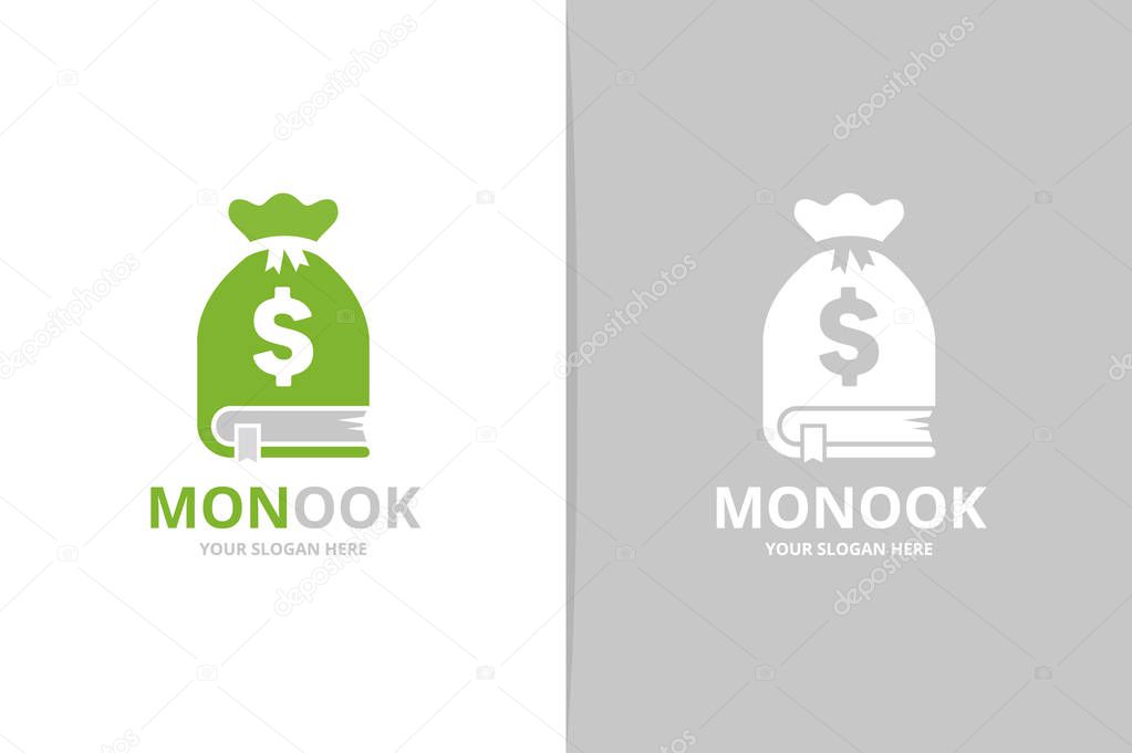 Book and bag logo combination. Unique bookstore, library and money logotype design template.
