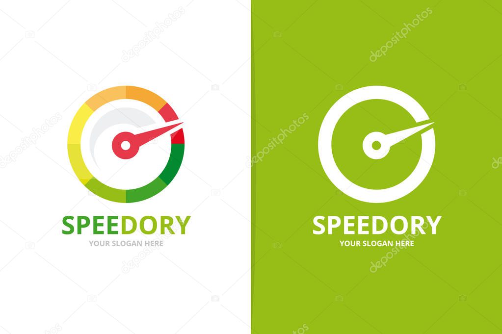Vector speedometer logo combination. Tachometer symbol or icon. Unique speedo logotype design template.