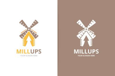 Vektör değirmen ve logo birlikte yukarı ok. Çiftlik ve büyüme simge veya simge. Benzersiz yel değirmeni ve upload logo tasarım şablonu.