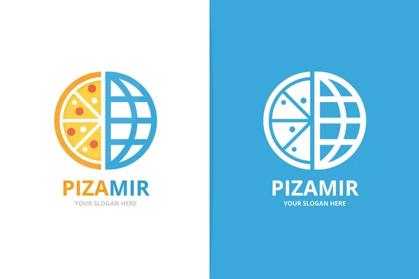 Vektorpizza und Planet-Logo-Kombination. einzigartige Designvorlage für Pizzeria und Globus-Logo. — Stockvektor