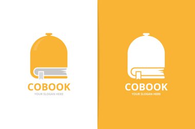 Vektör çanak ve kitap logo bileşimi. Benzersiz mutfak ve kitabevi logo tasarım şablonu.