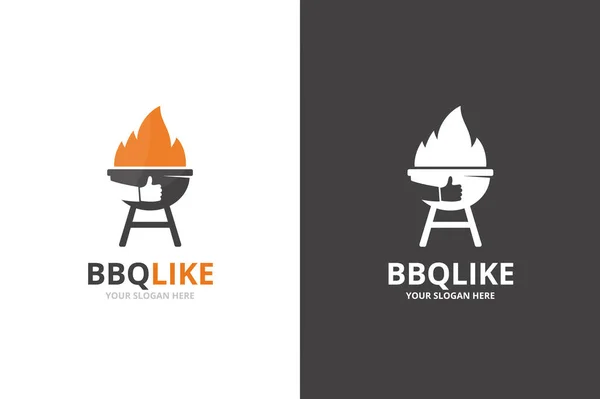 Vector bbq and like logo combination. Unique barbecue and choice logotype design template. — Stock Vector