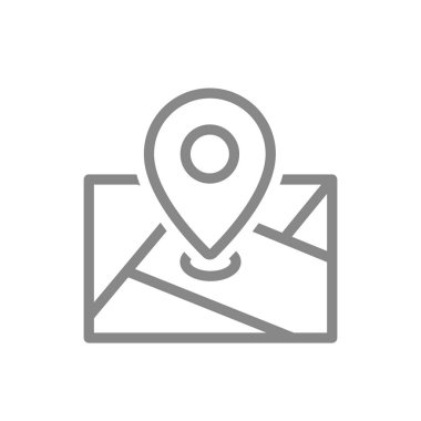 Harita gezinti çizgisi simgesi. Konum pin sembolü ve işareti