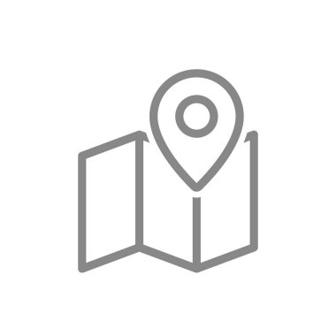 Harita çizgisi simgesindeki konum iğnesi. Navigasyon sembolü ve işareti