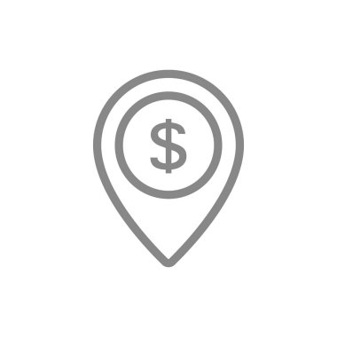 Dolar satır simgesi olan konum pini. Satış sembolü ve işareti