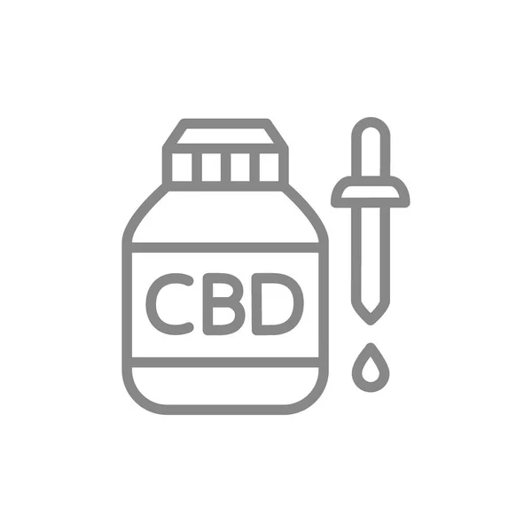 Aceite de CBD, extracto de cannabis medicinal, aceite de cáñamo en botella icono de línea . — Vector de stock
