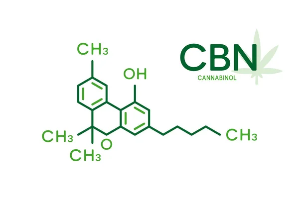 Fórmula molecular CBN. Estructura de la molécula de cannabinol sobre fondo blanco . — Vector de stock