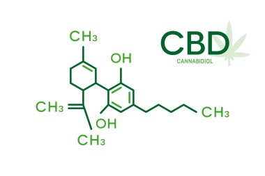 Cbd moleküler formülü. Beyaz arka plan üzerinde Cannabidiol molekül yapısı.