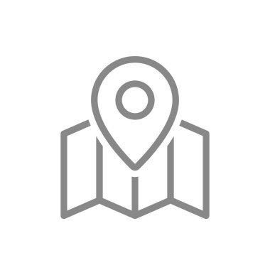 Harita çizgisi simgesindeki GPS pini. Seyahat sembolü ve işareti