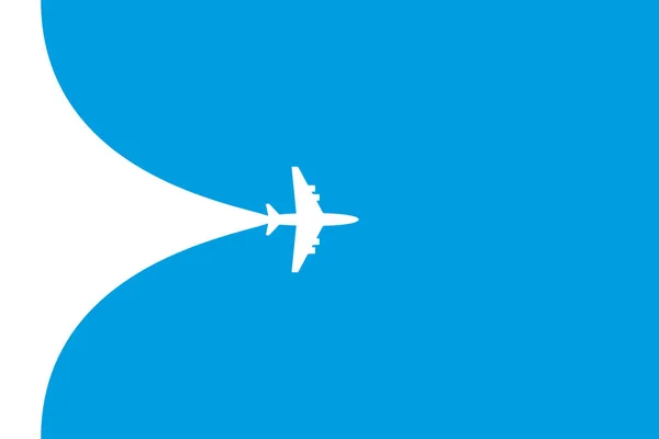 Simbolo piano bianco su sfondo blu. Bandiera della rotta dell'aereo — Vettoriale Stock