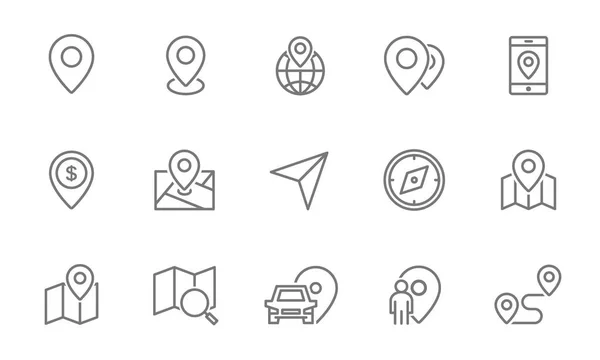 Conjunto de iconos de ruta y línea de navegación. Mapa puntero, GPS, brújula, pasador de estacionamiento, dirección y más . — Vector de stock