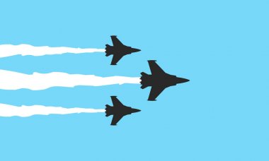 Mavi arka planda üç askeri savaşçı sembolü. Jetler vektör illüstrasyongöstermek