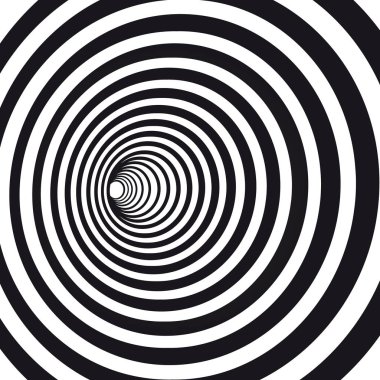 Soyut siyah ve beyaz çizgili optik yanılsama. Geometrik hipnotik spiral. Geometrik solucan deliği şekil desen illüstrasyon