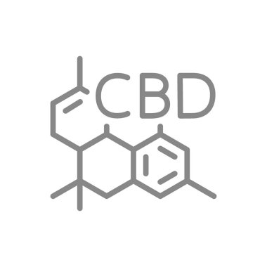 Cbd moleküler formülü, cannabidiol molekül yapısı çizgi simgesi.