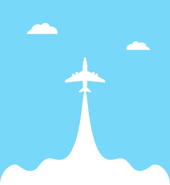 Plane launch to sky against isolated on a blue background with clouds. Airplane flight path banner — Stock Vector