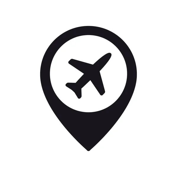 Flugzeug in Standort Pin-Symbol. Flugzeug, Flugzeug-Ikone oder Zeichen-Konzept. — Stockvektor