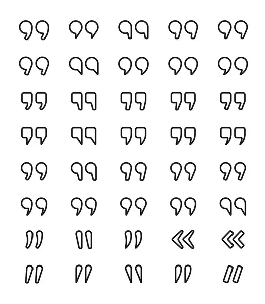 Conjunto de símbolos de cotações. Citação sinais de marca em diferentes estilos. Ícones de vírgula de citação isolados em fundo branco —  Vetores de Stock
