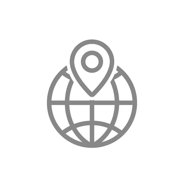 Ortsmarke mit Globus-Linie-Symbol. Reise und Karte, Navigationssymbol und Schild — Stockvektor