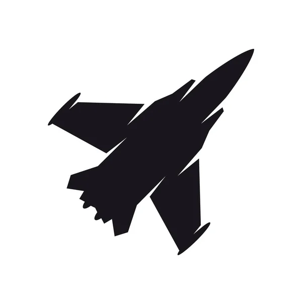 Schwarzes Militärflugzeug-Symbol. Kampfjet, Flugzeug-Ikone oder Sign-Konzept. — Stockvektor
