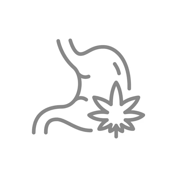 Konopní listová ikona s žaludkem. Symbol a značka lékařské marihuany — Stockový vektor