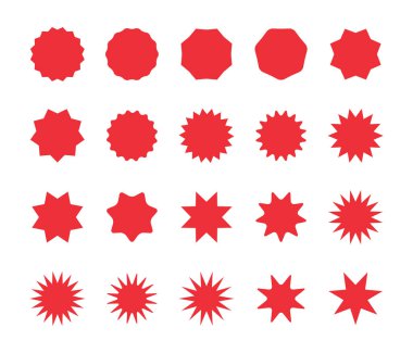 Kırmızı yıldız patlaması rozetleri. Boş indirim teklif fiyat çıkartmalar, teklif satış etiketi.