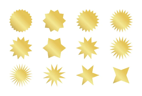 Set autocollant Starburst. Badges dorés sunburst dans différents styles . — Image vectorielle