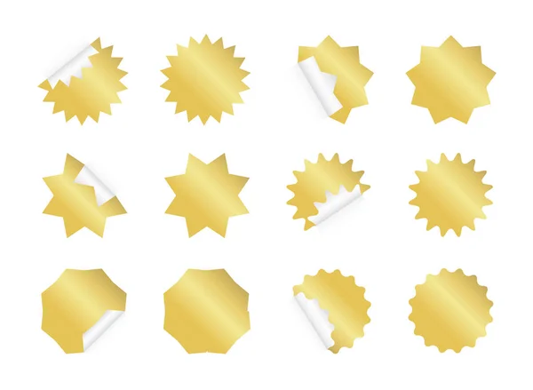 Set autocollant Starburst. Badges de soleil dorés vierges . — Image vectorielle