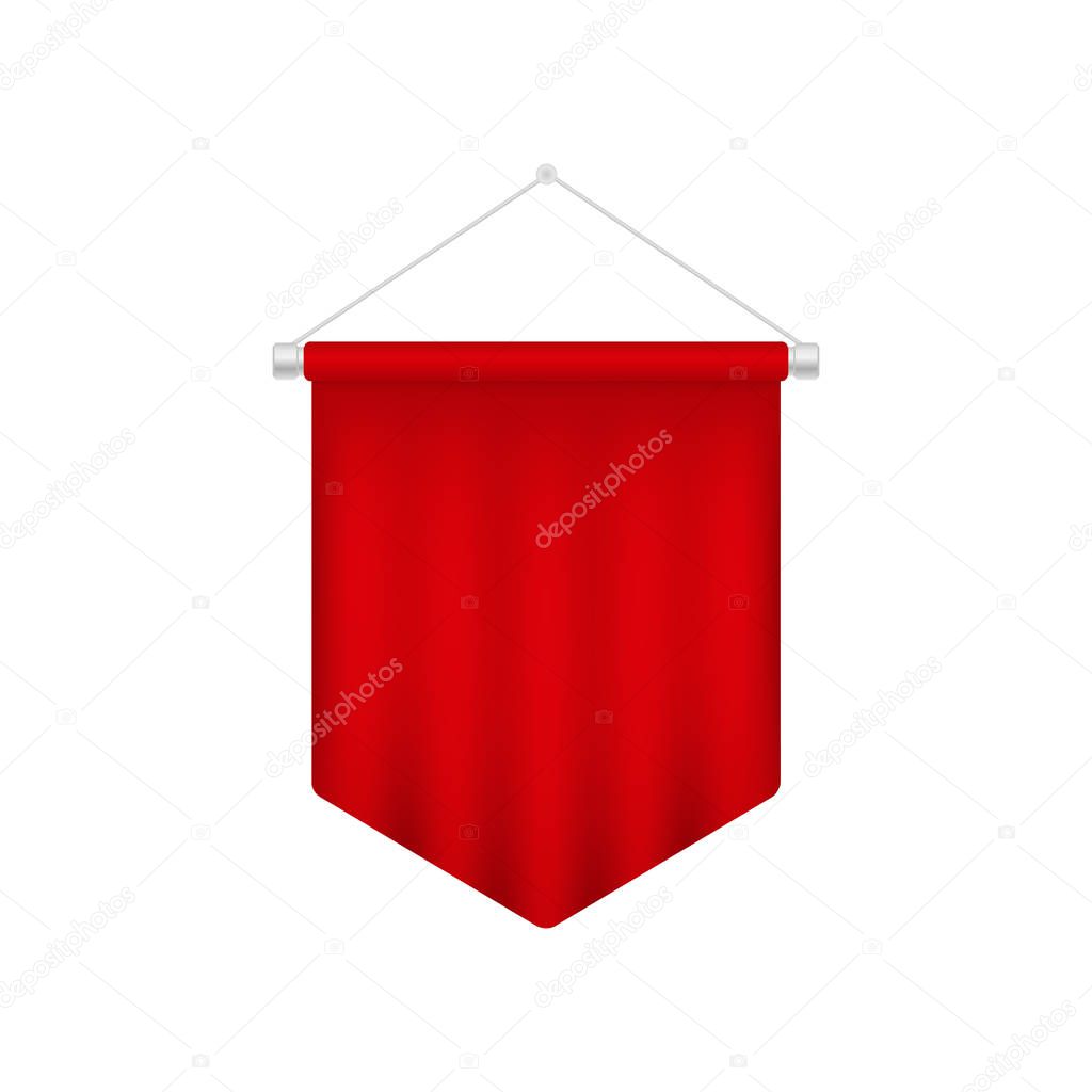 Realistic red pennant template. Blank 3D flag