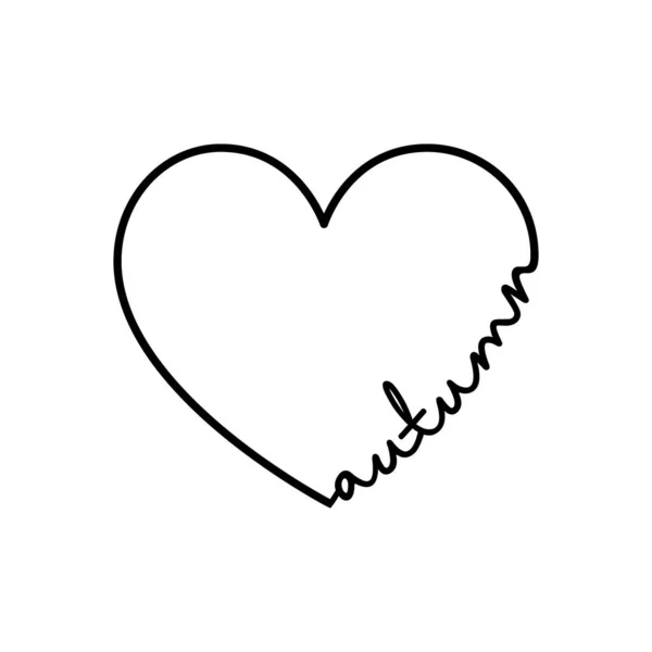 Autunno - parola di calligrafia con cuore tirato a mano. Lettering symbol illustrazione per t-shirt, poster, matrimonio, biglietto di auguri — Vettoriale Stock