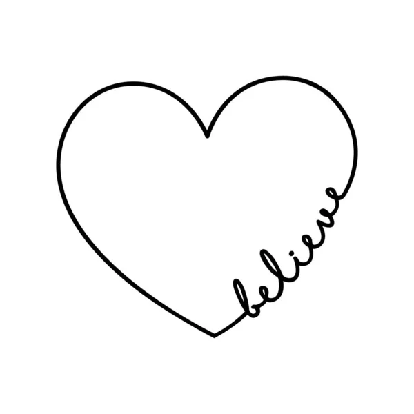 Creer - palabra de caligrafía con corazón dibujado a mano. Ilustración de símbolo de letras para camiseta, póster, boda, tarjeta de felicitación — Vector de stock